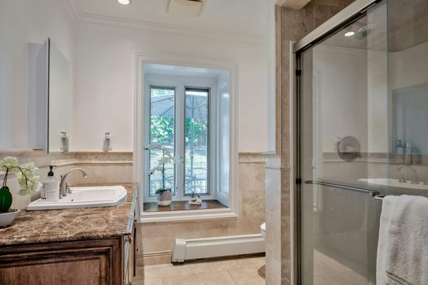 Bathroom, Glass Shower, Interior, Recessed Lighting