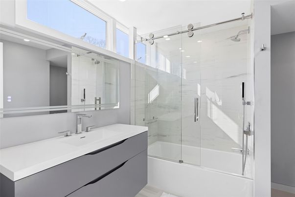 Bathroom, Glass Shower, Interior, Recessed Lighting