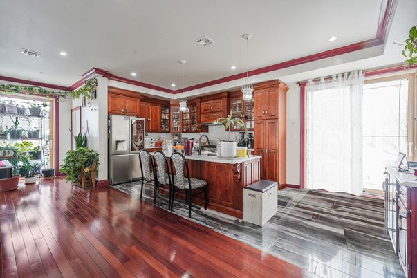 Interior, Kitchen, Pendant Lights, Recessed Lighting, Wood Texture Flooring
