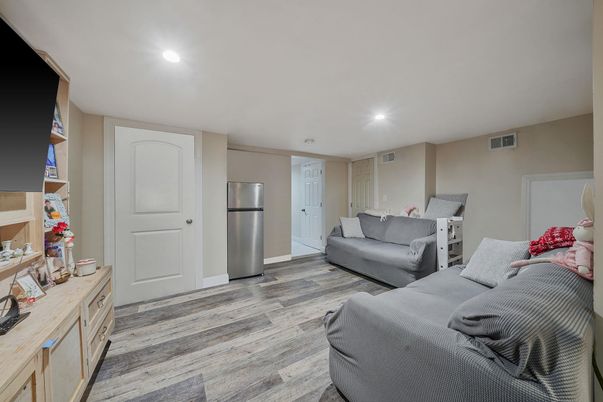 Interior, Kitchen, Living room, Recessed Lighting, Stainless Steel Appliances, Wood Texture Flooring
