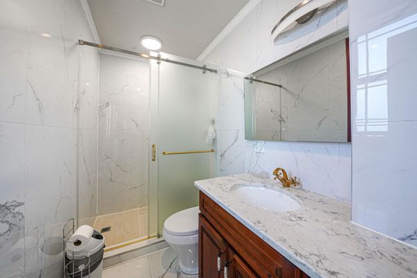 Bathroom, Glass Shower, Interior, Marble, Marble Walls