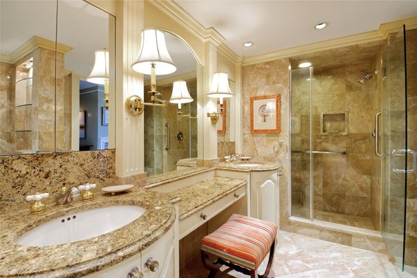 Bathroom, Dual Sink Vanities, Glass Shower, Interior, Recessed Lighting