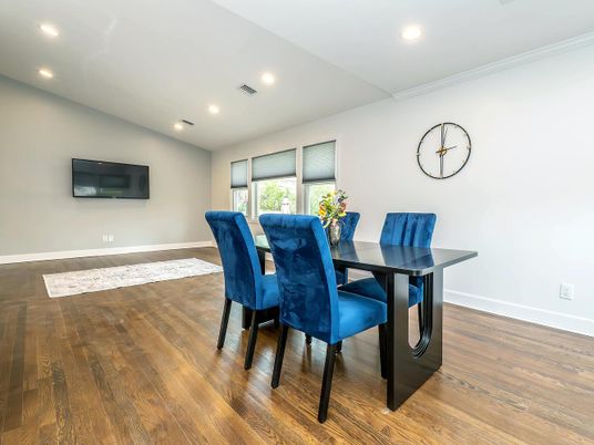 Dining room, Interior, Recessed Lighting, Wood Texture Flooring