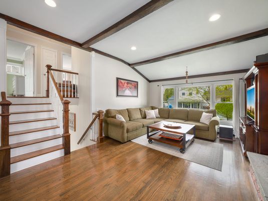 Interior, Living room, Recessed Lighting, Wooden Beams, Wood Texture Flooring