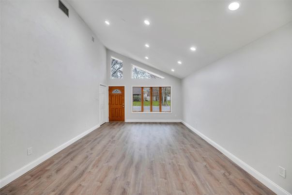 Empty room, Interior, Recessed Lighting, Wood Texture Flooring