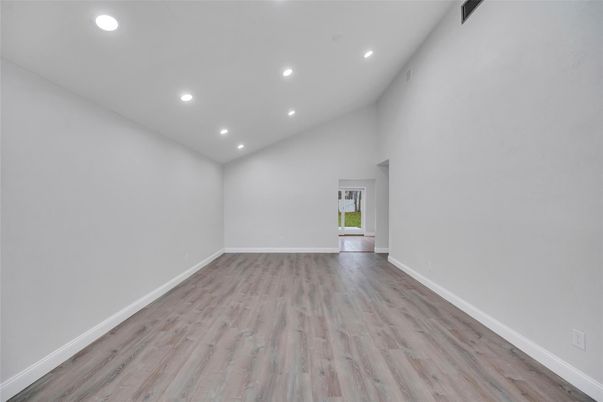Empty room, Interior, Recessed Lighting, Wood Texture Flooring