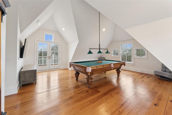 Billiard Table, Game Room, Interior, Pendant Lights, Recessed Lighting, Wood Texture Flooring