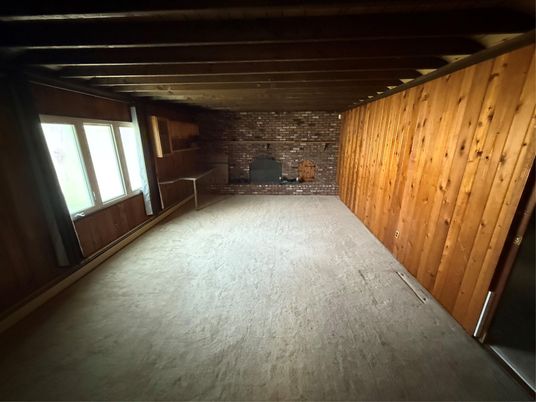 Empty room, Fireplace, Interior, Stone Walls, Wooden Beams, Wooden Ceilings, Wooden Walls