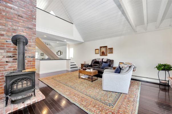 Fireplace, Interior, Living room, Stone Walls, Wood Texture Flooring