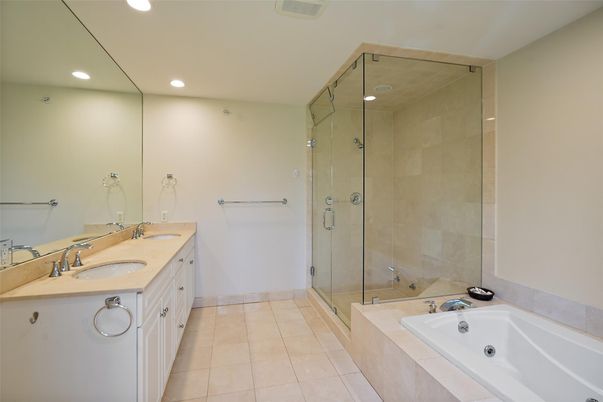 Bathroom, Dual Sink Vanities, Glass Shower, Interior, Recessed Lighting