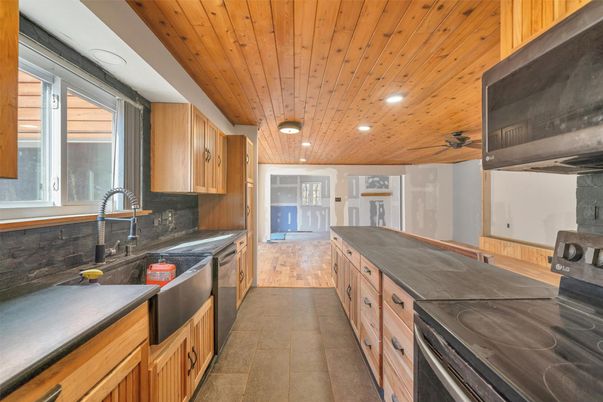 Interior, Kitchen, Recessed Lighting, Wooden Ceilings