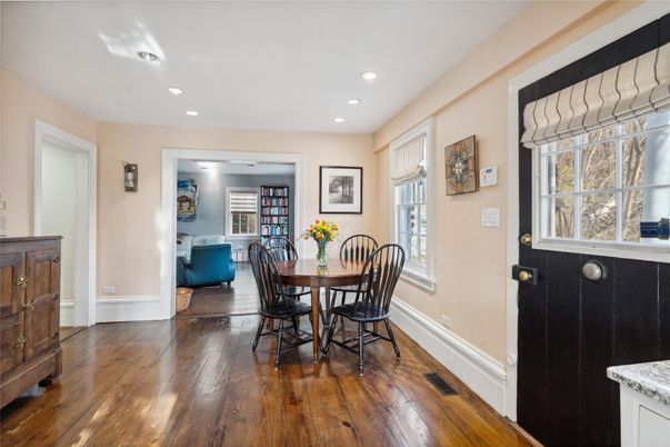 Dining room, Interior, Recessed Lighting, Wood Texture Flooring