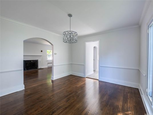 Empty room, Fireplace, Interior, Pendant Lights, Wood Texture Flooring