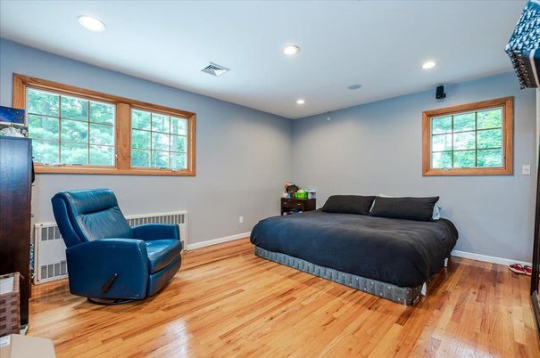 Bedroom, Interior, Recessed Lighting, Wood Texture Flooring