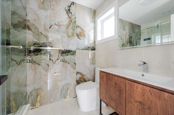 Bathroom, Glass Shower, Interior, Marble Walls