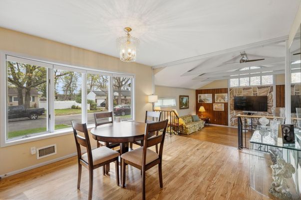 Chandelier, Dining room, Interior, Wood Texture Flooring