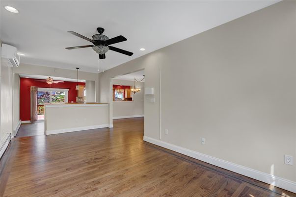 Chandelier, Empty room, Interior, Pendant Lights, Recessed Lighting, Wood Texture Flooring