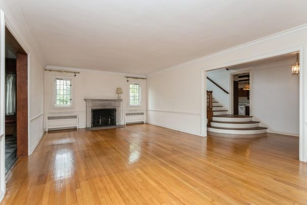 Empty room, Fireplace, Interior, Pendant Lights, Wood Texture Flooring