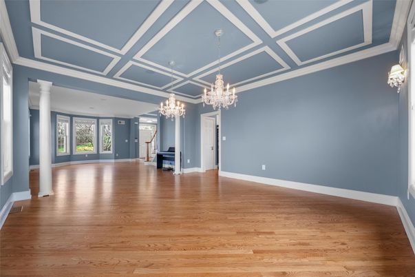 Chandelier, Empty room, Fireplace, Interior, Wood Texture Flooring