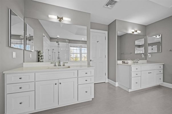 Bathroom, Dual Sink Vanities, Glass Shower, Interior