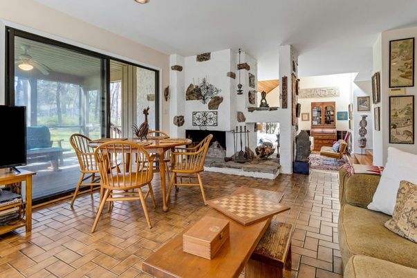 Dining room, Fireplace, Interior, Living room, Pendant Lights, Recessed Lighting