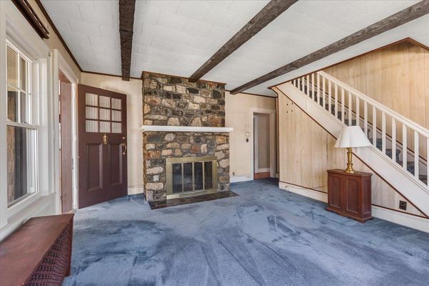Empty room, Fireplace, Interior, Wooden Beams
