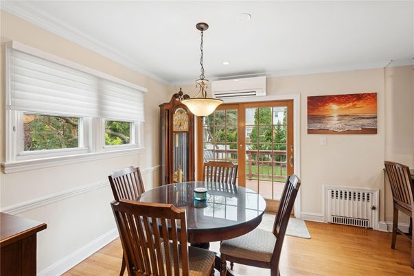 Dining room, Interior, Pendant Lights, Recessed Lighting, Wood Texture Flooring