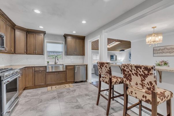 Interior, Kitchen, Marble, Recessed Lighting, Stainless Steel Appliances