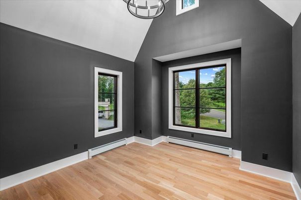Empty room, Interior, Pendant Lights, Wood Texture Flooring