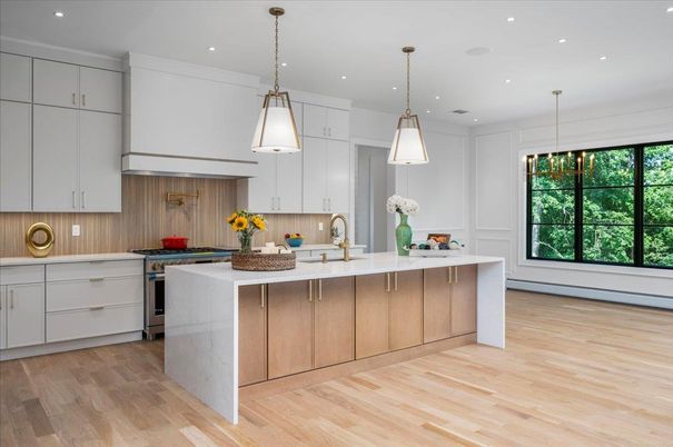 Interior, Kitchen, Pendant Lights, Recessed Lighting, Wood Texture Flooring