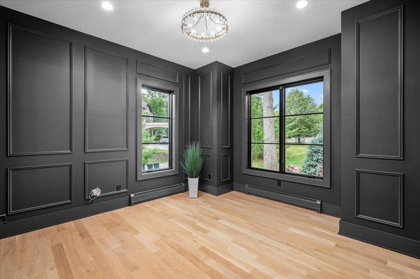 Empty room, Interior, Recessed Lighting, Wood Texture Flooring