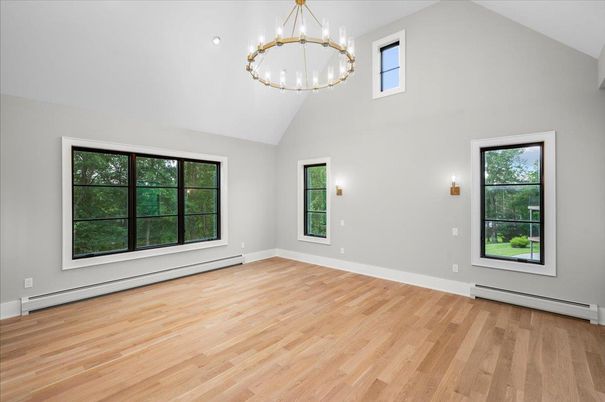 Empty room, Interior, Pendant Lights, Wood Texture Flooring