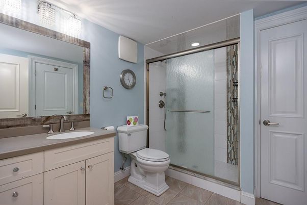 Bathroom, Glass Shower, Interior, Recessed Lighting