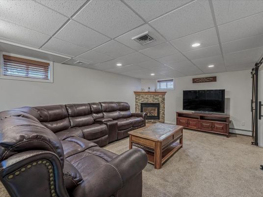 Home Theatre Room, Fireplace, Interior, Living room, Recessed Lighting, Theatre Room