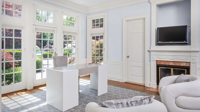 Fireplace, Home Office, Interior, Wood Texture Flooring
