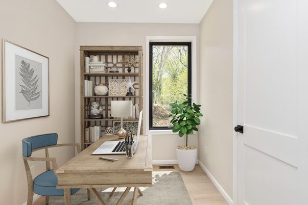 Home Office, Interior, Recessed Lighting, Wood Texture Flooring