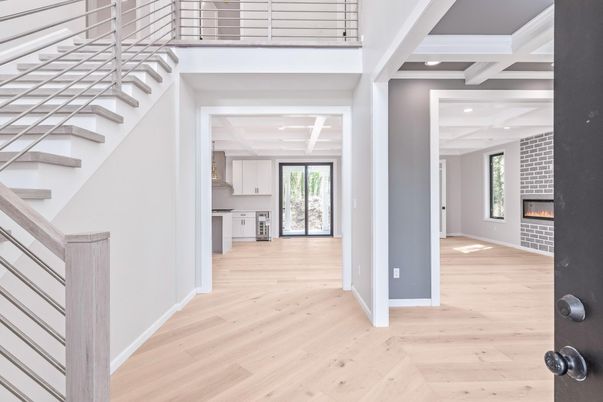 Fireplace, Interior, Recessed Lighting, Wood Texture Flooring