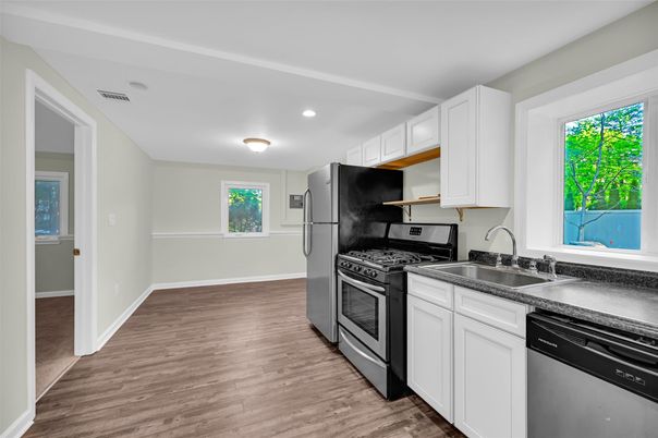 Interior, Kitchen, Recessed Lighting, Wood Texture Flooring