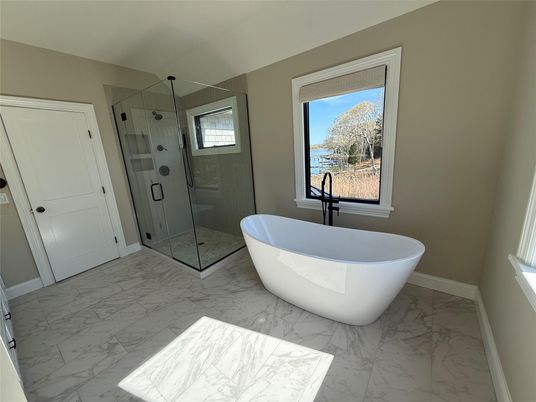 Bathroom, Free Standing Baths, Glass Shower, Interior, Marble