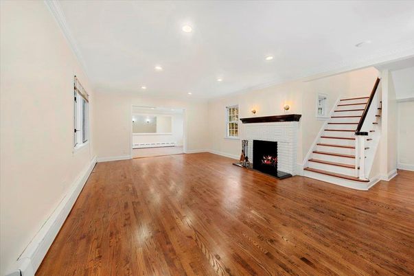 Empty room, Fireplace, Interior, Recessed Lighting, Wood Texture Flooring