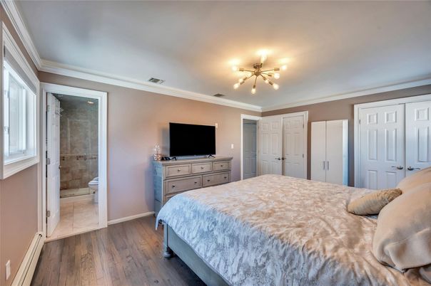 Bathroom, Bedroom, Glass Shower, Interior, Wood Texture Flooring