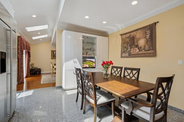 Dining room, Interior, Recessed Lighting, Wood Texture Flooring
