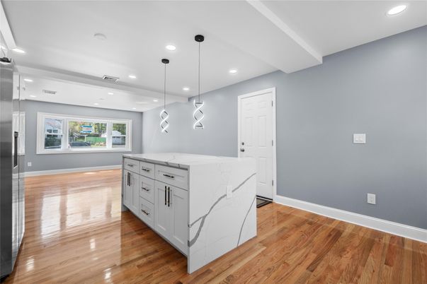 Interior, Kitchen, Pendant Lights, Recessed Lighting, Wood Texture Flooring