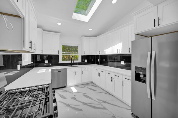 Interior, Kitchen, Marble, Recessed Lighting, Stainless Steel Appliances