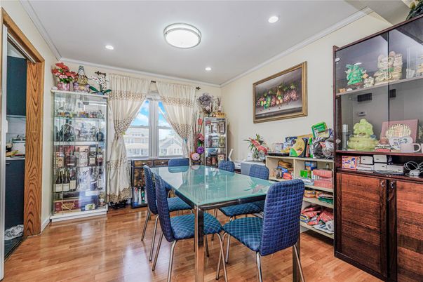 Dining room, Interior, Recessed Lighting, Wood Texture Flooring