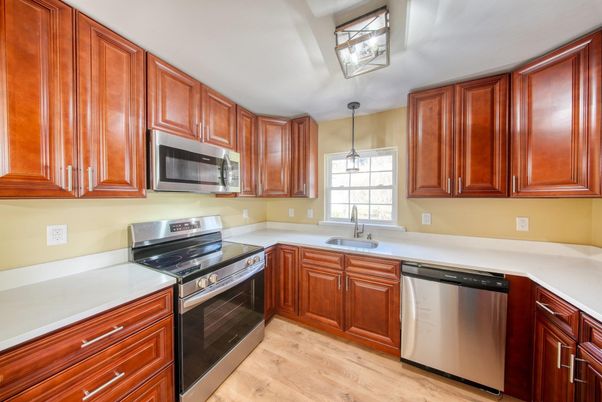 Interior, Kitchen, Pendant Lights, Stainless Steel Appliances, Wood Texture Flooring