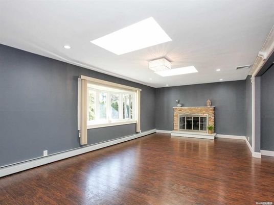 Empty room, Fireplace, Interior, Recessed Lighting, Wood Texture Flooring