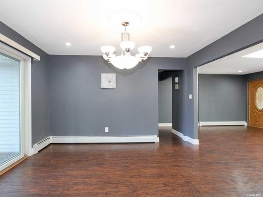 Chandelier, Empty room, Interior, Recessed Lighting, Wood Texture Flooring