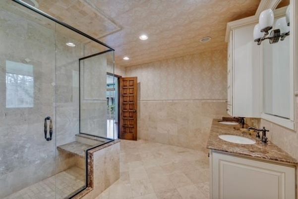 Bathroom, Glass Shower, Interior, Recessed Lighting