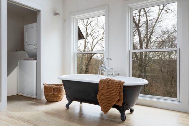 Bathroom, Free Standing Baths, Interior, Wood Texture Flooring